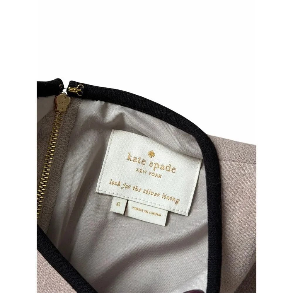 Kate Spade Mini Dress‎ Sponge Crepe Scallop Short Sleeve Mushroom Tan Black size